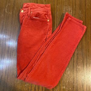 Retro Y2K Soft Corduroy Skinny Jeans Red Stretch Fall Pants 7 For All Mankind 27